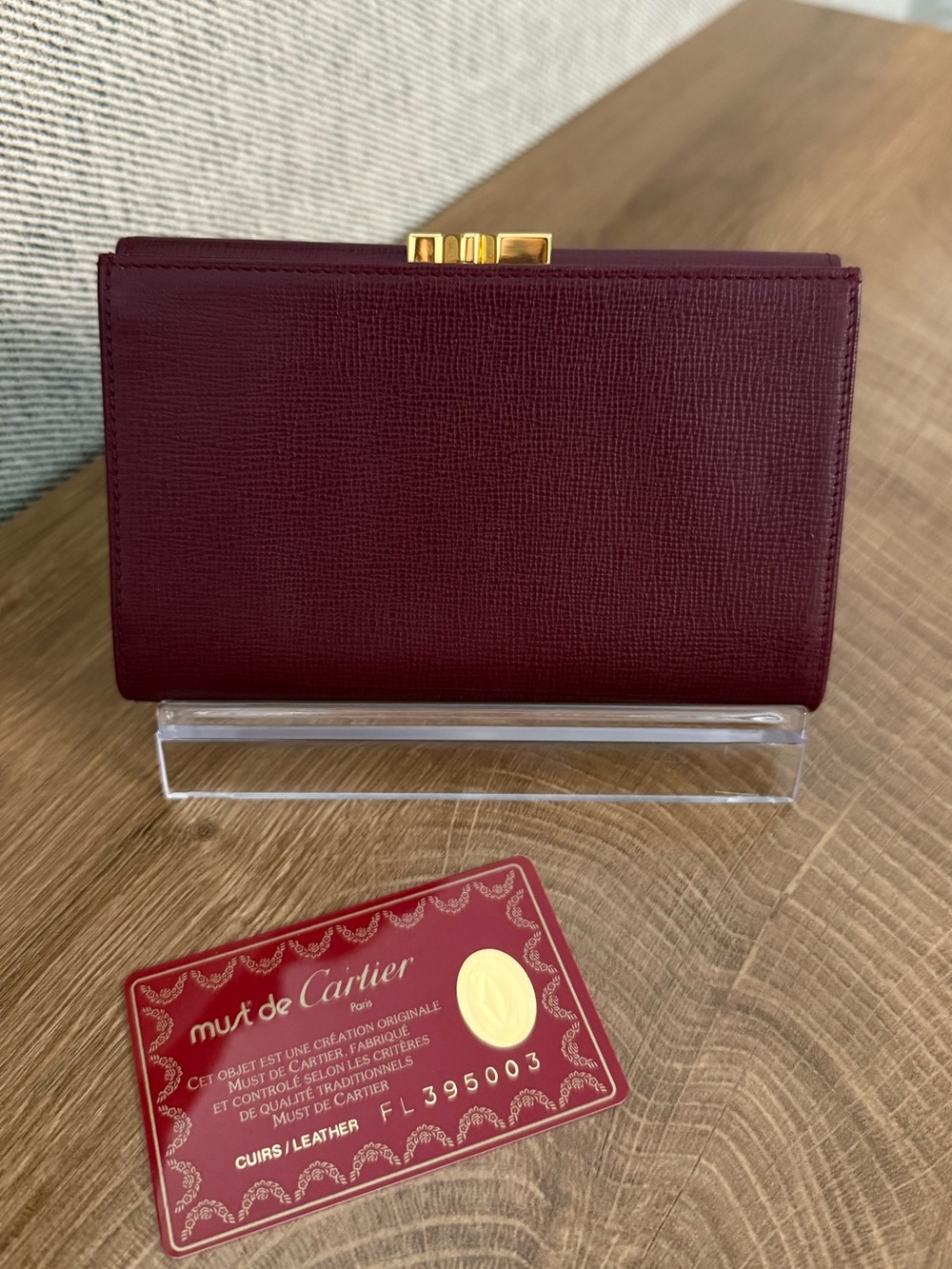 EUC Vintage Cartier Must de Cartier Bordeaux Leather Trifold Kiss-Lock Wallet - Picture 3 of 14